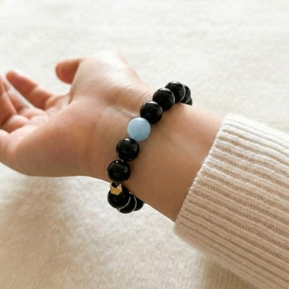 ZestBeads 10mm Natural Gemstone Bracelet for Women, Premium Crystal Beaded Energy Jewelry for Mindfulness & Meditation, Gift Ready Sustainable Cork Packaging - style: Eclipse Tide