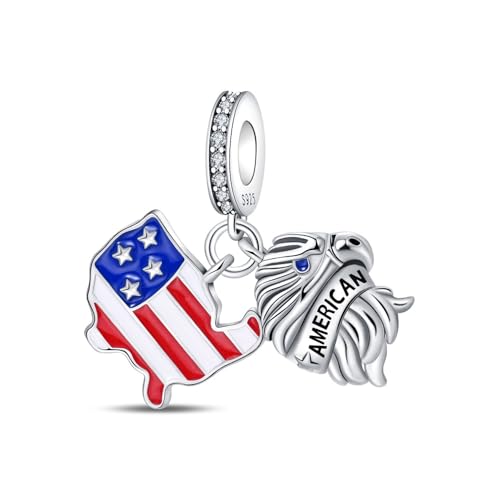 LUXILLA Charms for Bracelets & Necklace 925 Sterling Silver Charms Elephant Happy Birthday Charm Fit for Valentine's Day Mother's Day Jewelry Gift for Women - color: American Flag Charm