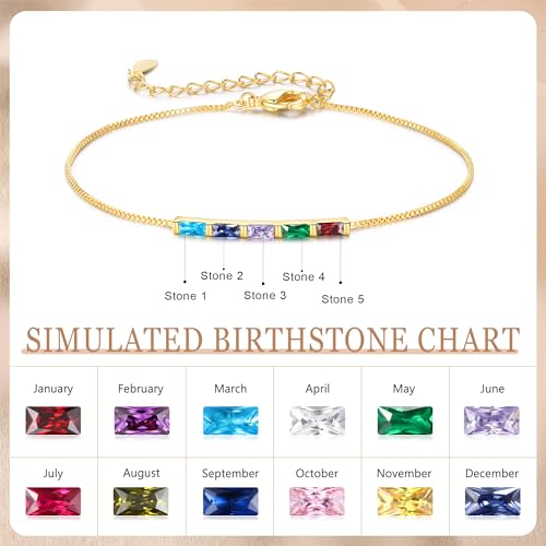 Sterling Silver Personalized 1-6 Birthstone Bracelet for Women Mothers Day Bracelet for Mom Daughter Custom Dainty Jewelry for Christmas Birthday Gift Ideas - style: Gold-5 stones