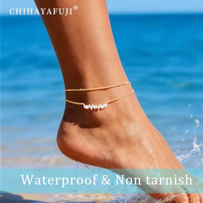 Sterling Silver Ankle for Bracelets Women 14K Gold Waterproof Layered Stackable Chain Sparkling Zircon Adjustable Non Tarnish Anklet Bracelet for Summer Beach Jewelry Gift - color: goldC