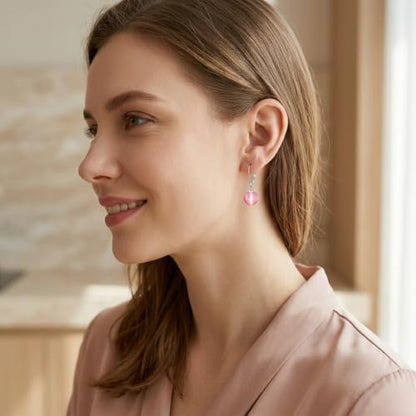 Pearl Leverback Earrings for Women Dangle Round Gemstone Earrings Birthstone Jewelry Gift Anniversary for Her - color: 21 Pink cat-eye