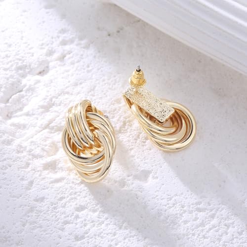 Geometric Rectangle Gold Plated Stud Earrings Irregular Hammered Chunky Statement Square Earrings for Women Trendy - color: Gold Mini