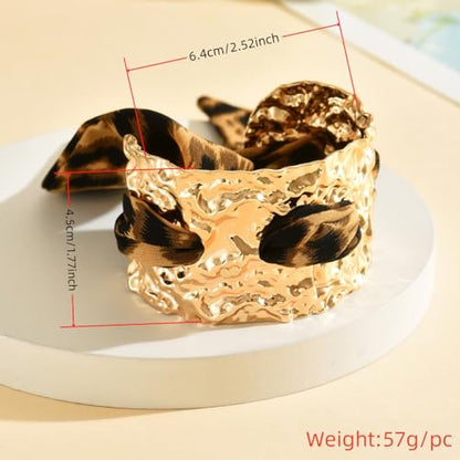 Chunky Gold Hammered Bracelets for Women, Leopard Print Scarf Big Golden Stainless Steel Cuff Bangle Silk Styling Charm Stackable Statement Jewelry Gifts - color: Large size -4.5cm