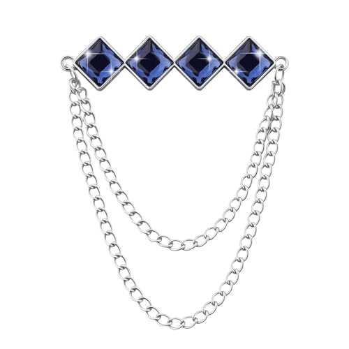 Gem Brooch Pins Hanging Chain Lapel Pin for Men Suits Metal Tassel Chain Collar Pins Suit Brooch Vintage Crystal Rhinestone Brooches for Men Wedding Business Prom Party - color: Navy Blue-J