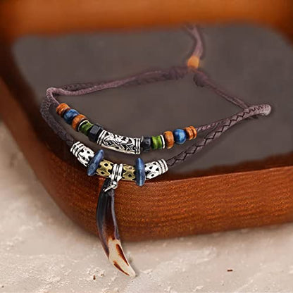 Wood Bead Necklace Africa Wooden Chain Statement Unisex Chunky Necklaces - color: Tooth Necklace