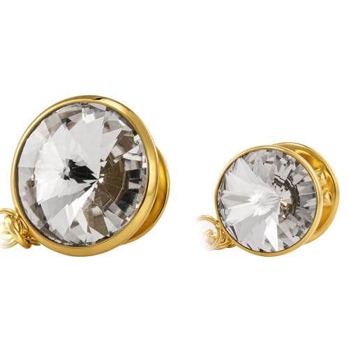 HAWSON Birthstone Brooch Pin for Men with Hanging Chain & Crystal, Mens Gold Tone Lapel Pin for Wedding/Birthday/Party Dress Suits Accessories - color: April Diamond