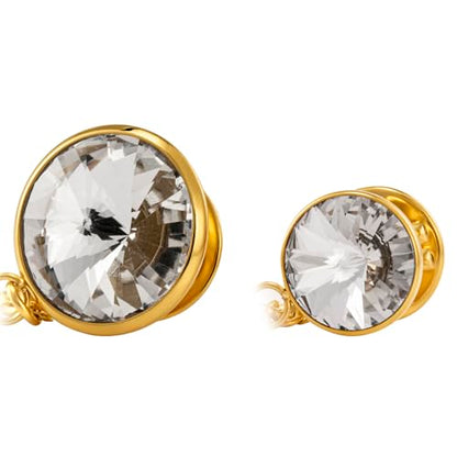 HAWSON Birthstone Brooch Pin for Men with Hanging Chain & Crystal, Mens Gold Tone Lapel Pin for Wedding/Birthday/Party Dress Suits Accessories - color: April Diamond