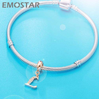 EMOSTAR Letter Charms Initial A-Z Alphabet Beads, Rose Gold 925 Sterling Silver Dangle CZ Birthstone Pendant, Gifts for European Charm Bracelet/Mothers Day/Birthday - color: Letter L