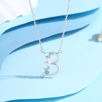 VIKI LYNN Initial Necklace for Women 925 Sterling Silver Initial A to Z Letter Pendant Necklace with Blue Flower Cubic Zirconia Birthday Engagement Gift for Women,Mom, Couple - style: Letter B
