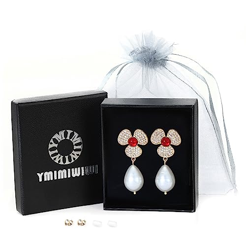 Earrings Holy Stud Earrings for Girls/Women, Sliver Gold Wedding Earrings for Bridesmaids - color: Red Diamond Pearl|Gold