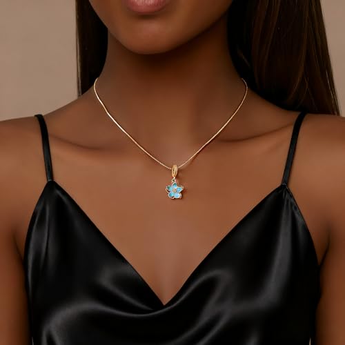925 Sterling Silver Dainty Necklaces for Women Pendant Jewelry Gift for Her | Hypoallergenic Ocean Animal Love Cherry Blossom Jewelry, Ideal Valentine Birthday Christmas Graduation Gift for Wife Mom - color: Gold-Tone Aqua Cherry Blossom