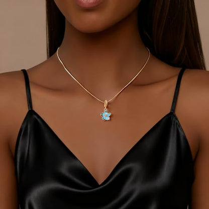 925 Sterling Silver Dainty Necklaces for Women Pendant Jewelry Gift for Her | Hypoallergenic Ocean Animal Love Cherry Blossom Jewelry, Ideal Valentine Birthday Christmas Graduation Gift for Wife Mom - color: Gold-Tone Aqua Cherry Blossom
