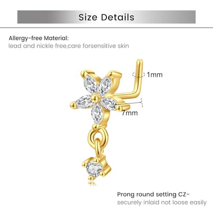 Briana Williams 18G 20G Nose Rings for Women Nose Piercings Nose Rings Hoops Nose Studs Surgical Steel Nose Ring Silver Gold Nose Piercing Jewelry - color: D1 -18g, gold