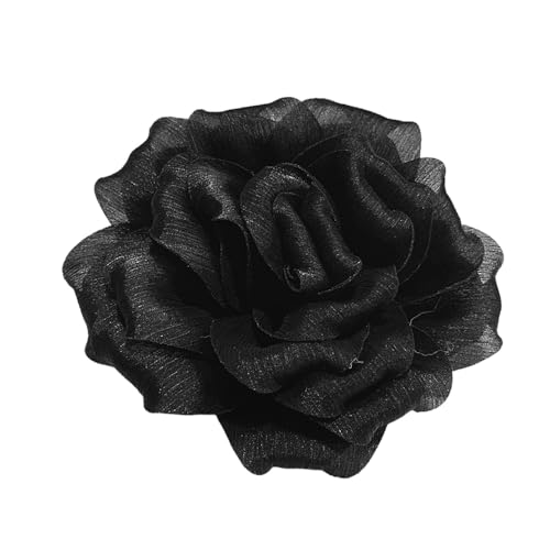 Flash Camellia Flower Brooch Pin for Women Men Elegant Texture Fabric Dahlia Rose Floral Brooches Lapel Pins Dainty Wedding Holiday Party Costume Dress Accessories Jewelry - color: Black