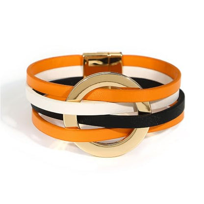 hotoo Circle Charm Bracelets for Women Handmade Leather Wrap Bracelets for Couples Friendship Bracelet Bohemian Cuff Bangle Boho Jewelry Gift - color: New Orange