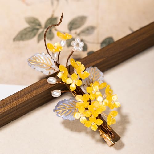 Wedding Hair Clips, Crystal Hair Pins Pearl Rhinestone Hair Barrettes, Bridal Flower Hair Pieces Pearl Headpieces Hair Accessories for Women Girls (Yellow) - color: Yellow