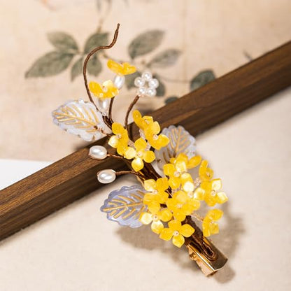 Wedding Hair Clips, Crystal Hair Pins Pearl Rhinestone Hair Barrettes, Bridal Flower Hair Pieces Pearl Headpieces Hair Accessories for Women Girls (Yellow) - color: Yellow