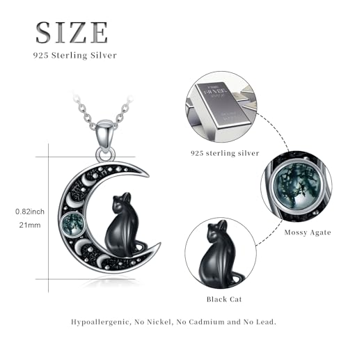 Witch Necklace 925 Sterling Silver Pentagram Triple Moon Pentacle Pendant Wiccan Pagan Jewelry Witchy Gifts for Women - style: Black Cat-1