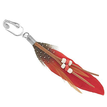 Aloha Earrings-Clip On Real Feather Earrings-Dangle Clip On Earrings Tassel Long Clip Earrings Bohemian - color: Red Feathers
