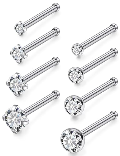 18G 20G 22G Titanium Stainless Surgical Steel Nose Rings Studs for Women L Shaped Nose Studs Screw Nose Ring Piercing Jewelry for Women Men Diamond CZ 1.5mm 2mm 2.5mm 3mm Silver Black Gold - style: 18g/Clear CZ/Straight/Silver
