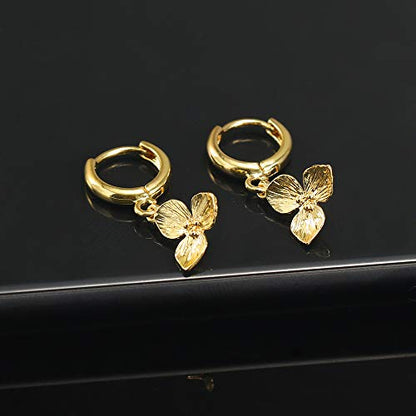 XYJZXY Gold Huggie Small Hoop Earrings with Charm Personalized Snake/Evil Eye/Star/Cross/Lock/Key 18k Gold Plated Crystal Drop Dangle Earrings for Women - style: Flower
