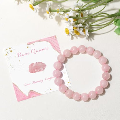Raicegs 4 6 8MM Beaded Bracelets Healing Crystal Bracelet for Women Men Natural Stone Handmade Stretch Bracelet Reiki Spiritual Jewelry - color: Rose Quartz, size: 10mm