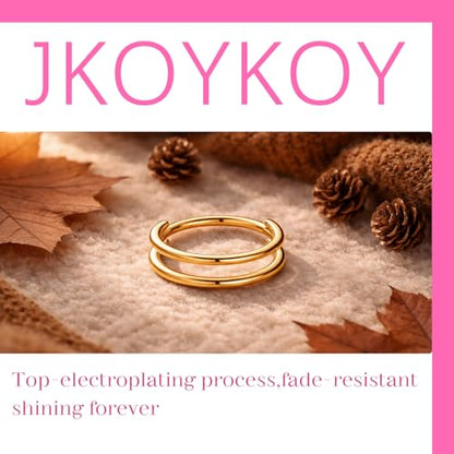 Cartilage Earring Hoop 316L Surgical Steel Conch Piercing Jewelry 16/18G Double Rows Nose Rings Hoops Hinged Segment Clicker Helix Rook Daith Piercing Jewelry 6/8/10/12mm - color: D1-Gold, size: 16G-8mm