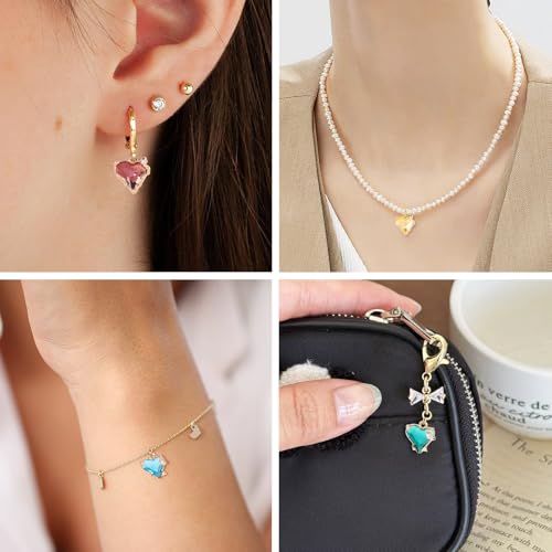 Beadthoven 15pcs Brass Micro Pave Cubic Zirconia Heart Charms Glass Crystal Love Heart Dangle Charms Colorful Faceted Rhinestone Pendants for Valentine’s Day DIY Necklace Bracelet Jewelry Making - color: Faceted Heart