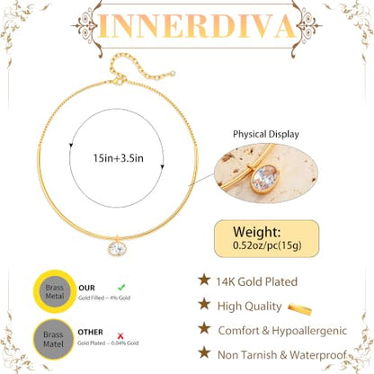 14K Gold Plated Collar Choker Necklace for Women Charm Jewelry | Trendy Dainty Statement Fashion Cubic Zirconia Pendant Necklace - color: 93A