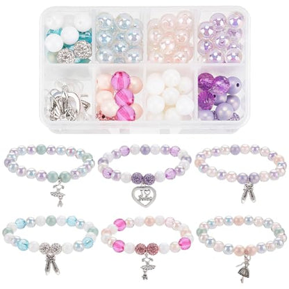 SUNNYCLUE 1 Box 6 Set Ballet Bracelet Making Kit Adjustable Bracelets Dancer Ballerina Charms Acrylic Transprent Rhinestone Beads for Jewellery Making Kits Beginner Adult Women Holiday Supplies - style: Dance 1