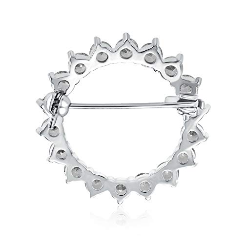 Bling Jewelry Classic Bridal Eternity Baguette Brillant Cut Cubic Zirconia AAA CZ Clear Purple Scarf Round Circle Brooch Pin For Women Wedding Gold or Silver Plated Brass - color: Silver