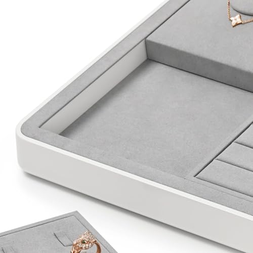 Microfiber Jewelry Tray Showcase Display | Necklace Bracelet Ring Showcase Display Empty Plate Gray - size: 16.2" x 16.2" x 3.15"