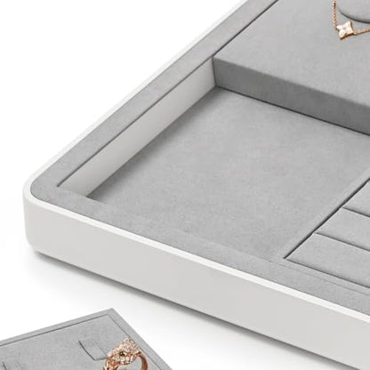 Microfiber Jewelry Tray Showcase Display | Necklace Bracelet Ring Showcase Display Empty Plate Gray - size: 16.2" x 16.2" x 3.15"