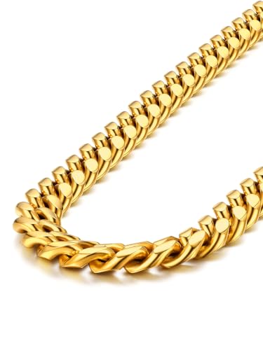 ChainsPro Stainless Steel Mens Cuban Link Chains, Hip Hop Miami Necklace | Daily Wear Jewelry with Gift Box, Silver/Gold Plated/Black, Sweatproof & Waterproof, Hypoallergenic Men Chains, No Tarnish - color: Gold