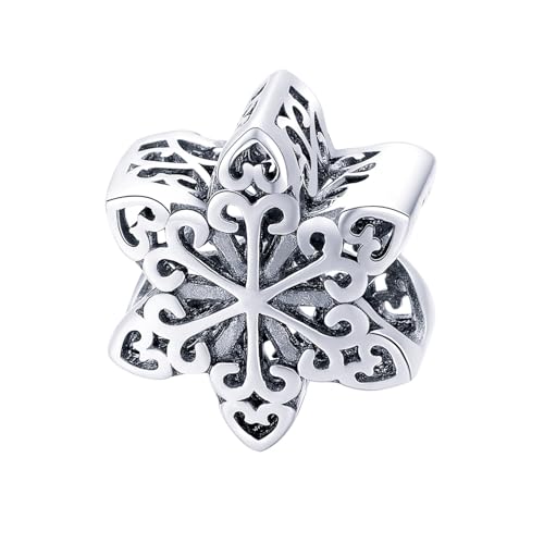 BISAER 925 Sterling Silver Charms for Bracelets Cat Dog Sloth Animal Beads Butterfly Fairy Heart Dangle Pendant Charms - color: Snowflake