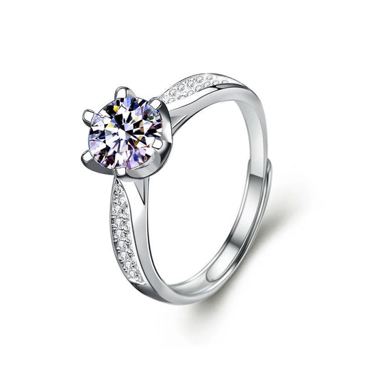 1CT/2CT Queen series moissanite ring, Adjustable rings for women, 925 Sterling Silver Open Band, D-Color VVS1 Sparkling Stone, Luxury Diamond Alternative - style: Queen 1 Series, 2CT
