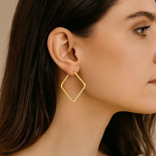 Hoop Earrings for Women - 18K Gold Plated Copper Minimalist Jewelry, Hypoallergenic Lightweight Design Fashion Statement Accessories for Daily Wear & Gifts - size: 34mm