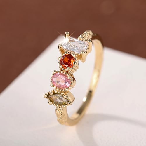 Gold Plated Vintage Gemstone Cubic Zirconia Statement Ring Personalized Accessory Ideal for Women's Daily Casual Wear Party Holiday Anniversary Love Jewelry Gift - size: 10