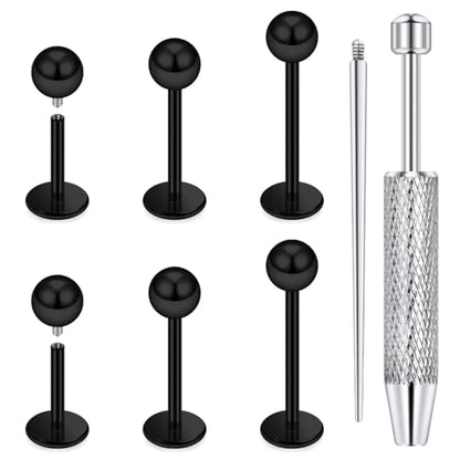Internally Threaded Labret Studs 18G 16G 14G Surgical Steel Lip Piercing Jewelry with Claw Tool Monroe Snake Bite Jewelry Flat Back Barbell for Women Men Plus Piercing Ball Grabber Tool - color: black, size: 16g,ball end