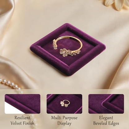 Velvet Jewelry Display Tray for Ring Earrings Necklace Bracelet Flat Tray - color: Purple, size: 5.12 × 5.12 in