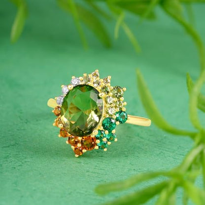 Santuzza Sterling Silver Gemstone Flower Ring for Women - color: [A]Sunflower-Green