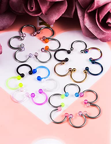 Cisyozi 20G 18G 16G 14G Septum Rings 316L Surgical Steel Septum Nose Lip Rings Horseshoes Cartilage Helix Tragus Rook Daith Earring Hoop Smiley Piercing Jewelry for Women Men 8mm 10mm 12mm 14mm 16mm - color: Mix Color-16G-Inner Dia:10mm-Balls:3mm
