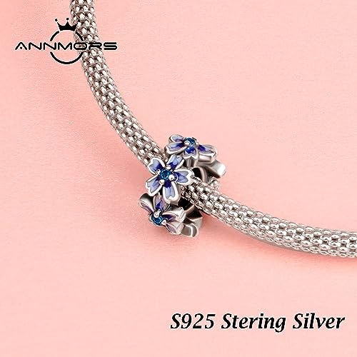 Annmors S925 Clip Spacer Safety Chain Stopper Charms for Pandora, Gift Mom Daughter Friend Sister Wife Grandma Girlfriend Fmaily On Christmas Mothers Valentines Halloween Graduation - color: C04-2pcs Purple Flowers Spacers