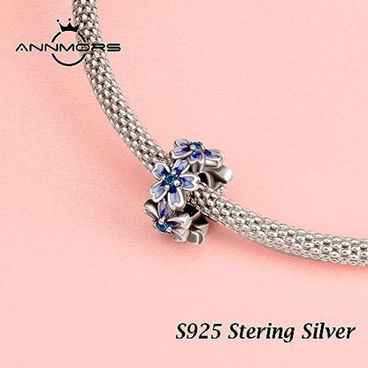 Annmors S925 Clip Spacer Safety Chain Stopper Charms for Pandora, Gift Mom Daughter Friend Sister Wife Grandma Girlfriend Fmaily On Christmas Mothers Valentines Halloween Graduation - color: C04-2pcs Purple Flowers Spacers