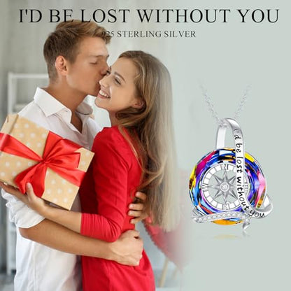 AOBOCO 2026 Graduation Gifts 925 Sterling Silver Compass Pendant Necklace High School College Graduation Jewelry Gifts for Women Daughter - style: B-Rainbow