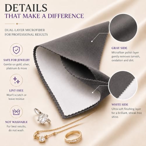 Bonison 6 Pack Large Silver Polishing Cloth – 10"x12" Jewelry Cleaning Cloth & Multi-Layer Jewelry Polishing Cloth for Silver, Gold, Diamond, Platinum, Coins, Watches, Gemstones (Purple & Deep Gray) - color: Set of 6 Cloths (Deepgray & Purple)