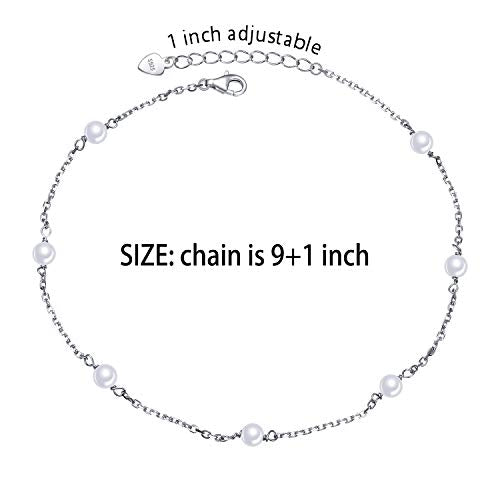 Anklet for Women 925 Sterling Silver Foot Adjustable Ankle Bracelet Jewelry - style: Pearl