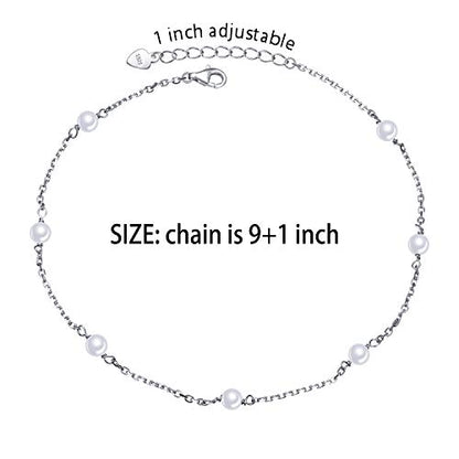 Anklet for Women 925 Sterling Silver Foot Adjustable Ankle Bracelet Jewelry - style: Pearl