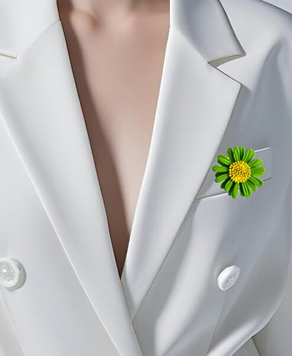 6 Pcs Daisy Flower Brooches, Sunflower Lapel Pins, Sun Flower Brooches, Floral Lapel Pins for Women Fashion Jewelry Accessories - color: Green