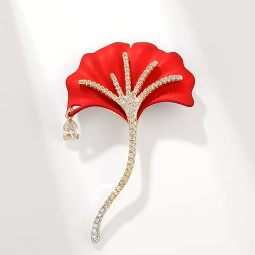 Red Rose Flower Brooches and Pins for Women Costume Jewelry Brooch Pins Broches Jewelry for Women Elegant Lady Pin - style: Ginkgo Leaf